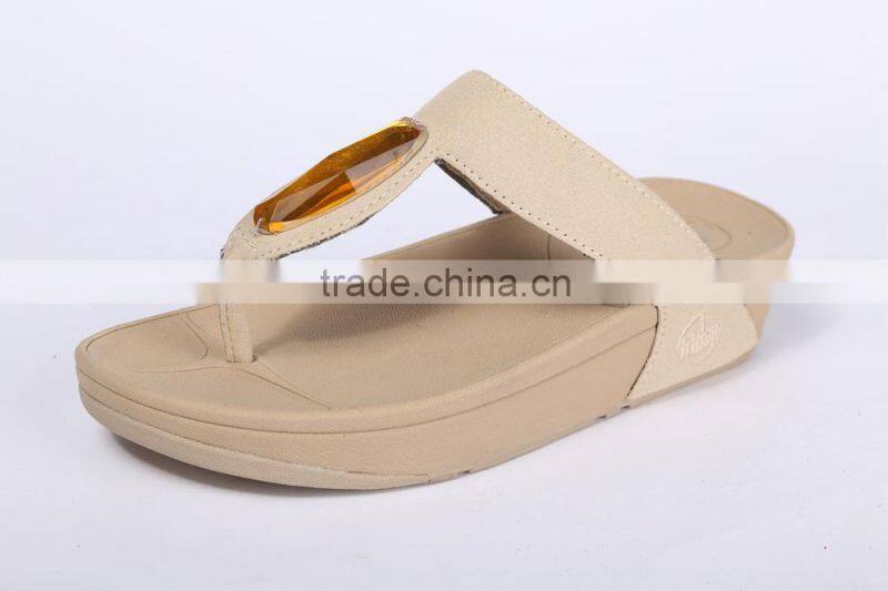 2014 trendy women flip flops gold crystal suede
