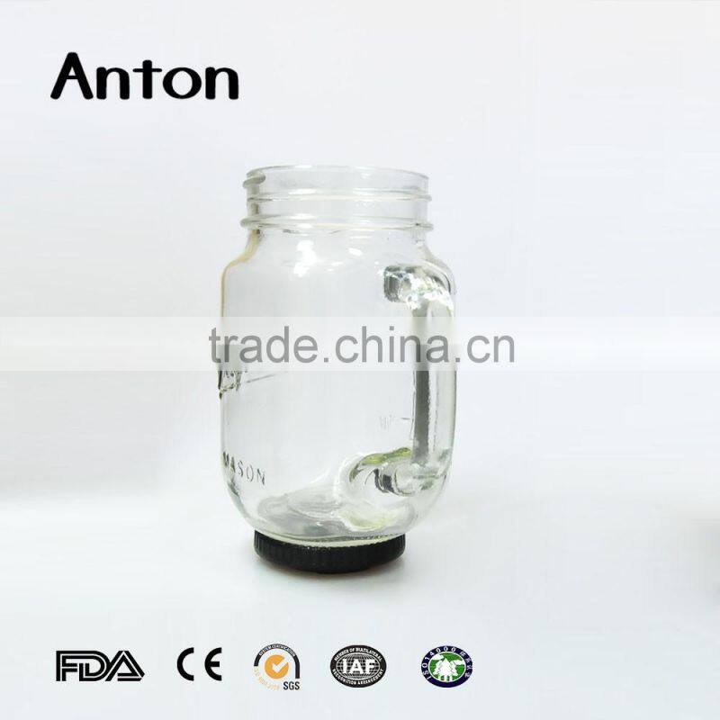 380ml screw top lid engraving glass mason jars with handles