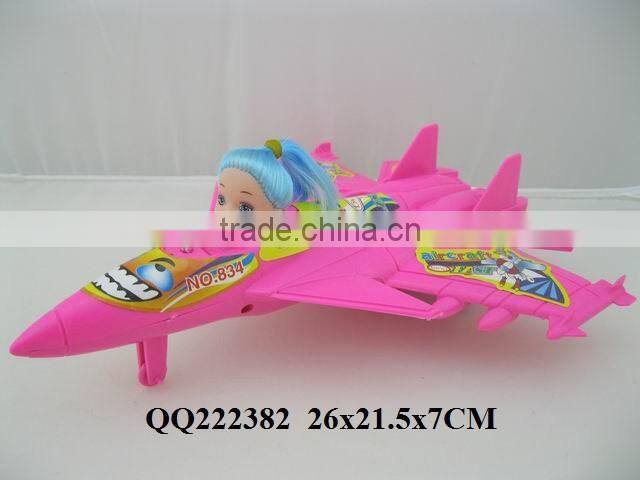 kids Friction toy plane with barbie head & light,friction toy plane