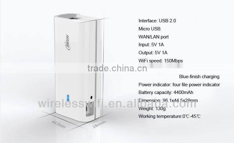 Portable 4400mAh power bank+ wireless N smart portable wifi repeater router gateway