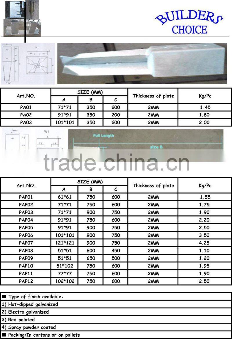 High quality U-form pole anchor for wood
