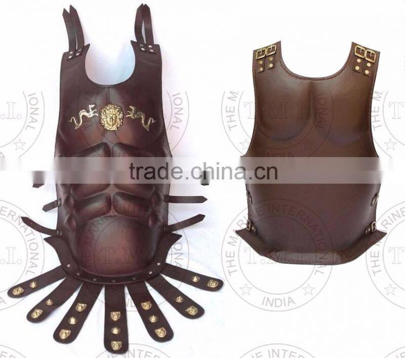 BROWN LEATHER MUSCLE ARMOR CUIRASS - GREEK MUSCLE ARMOUR LEATHER - COLLECTIBLE HALLOWEEN COSTUME