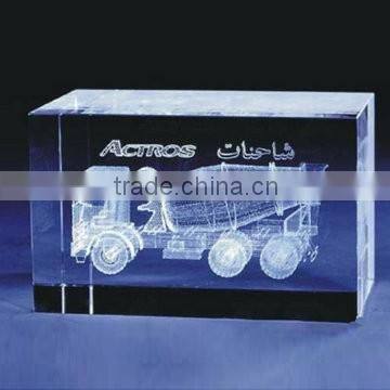 3d laser engraved logo crystal block for customized sport souvenirs or office decoration
