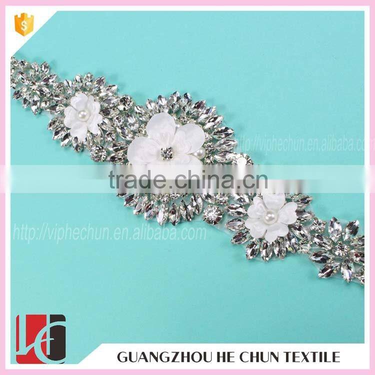 HC-4530 Hechun Hand Made Sew White Flower Wedding Dress Crystal Sash