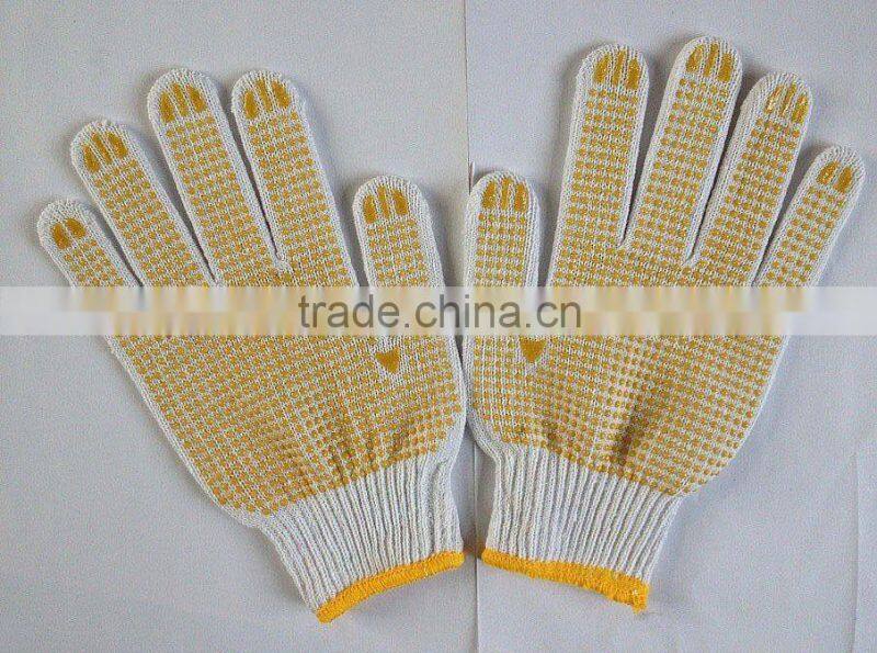 Single side yellow PVC dotted cotton glove,cotton glove for working