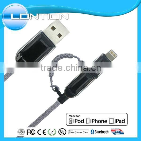 2016 newest style MFi 2 in 1 cable by 6.4v MFi certified manufaturer
