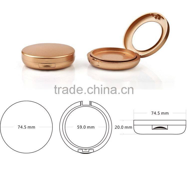 Professional empty round golden makeup compact case