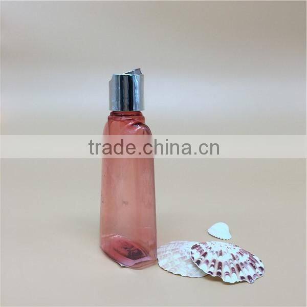 150ml 5oz transparent red flat plastic bottle for cosmetics use with caps