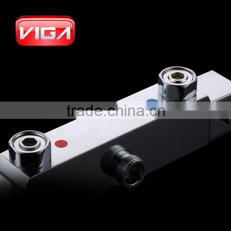 Thermostatic shower set square brass rain shower head and shower handset two handle thermostatic shower mixer