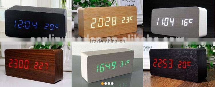 Wooden led digital clock with alarm date temperature sensor