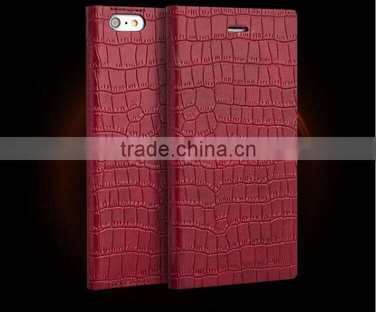 OEM manufacture crocodile pattern leather flip cover case for Huawei honor p6