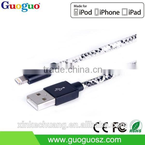 Wholesale promotion C48 connector PU leather braided high tranfer mfi usb cable