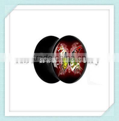 Fashion acrylic skull logo plugs/tunnels body jewelry/jewellery piercing