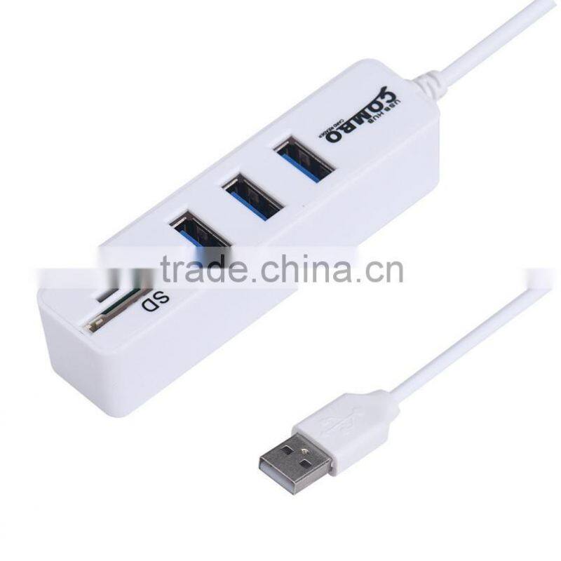 2 in1 Combo Super Speed USB 2.0 3 Port Splitter HUB+TF SD Card Reader LED Display Simple Type Up To 480Mbps For Windows For Mac
