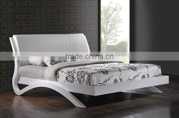 Creative design white wooden bedroom furniture bed with leather upholstered headboard