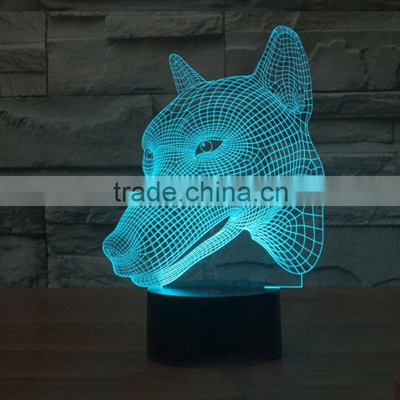 Creative Vision 3D Dog Head Shaped LED 7 Colors Flashing Touch Control Acrylic Night Light