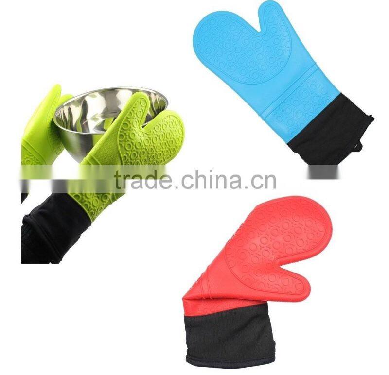 1Pair Red Long Oven Mitts Heat Resistant BBQ Silicone Gloves