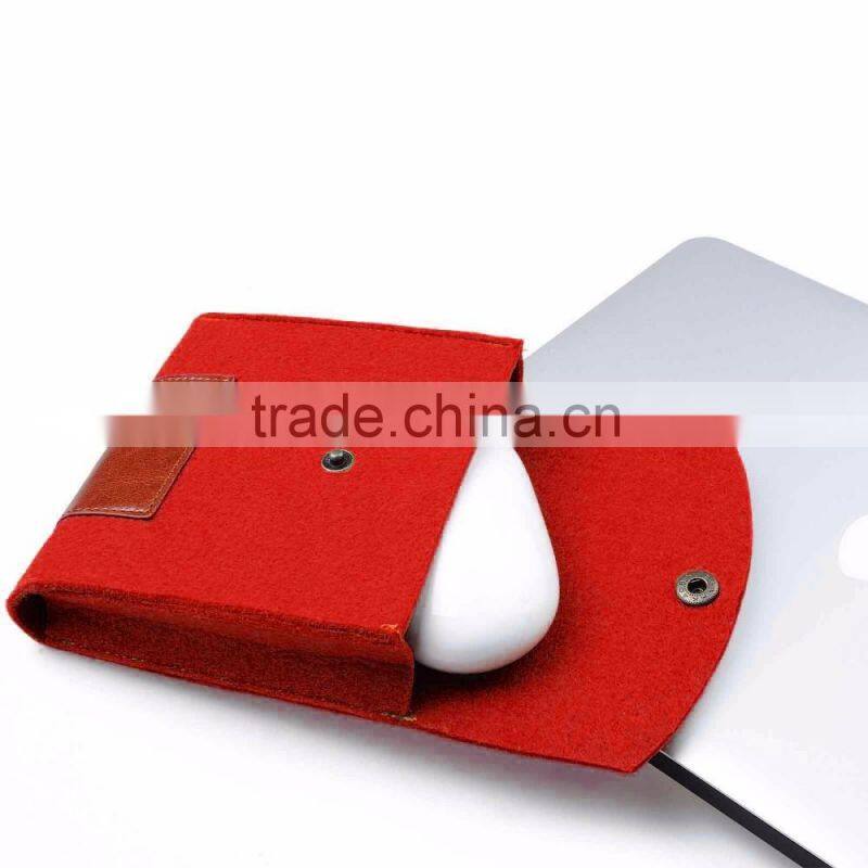 2016 new hot selling wool felt+ PU laptop sleeve bags with mouse bag for apple Macbook air pro , pro retina 11" 13.3" 15.4"