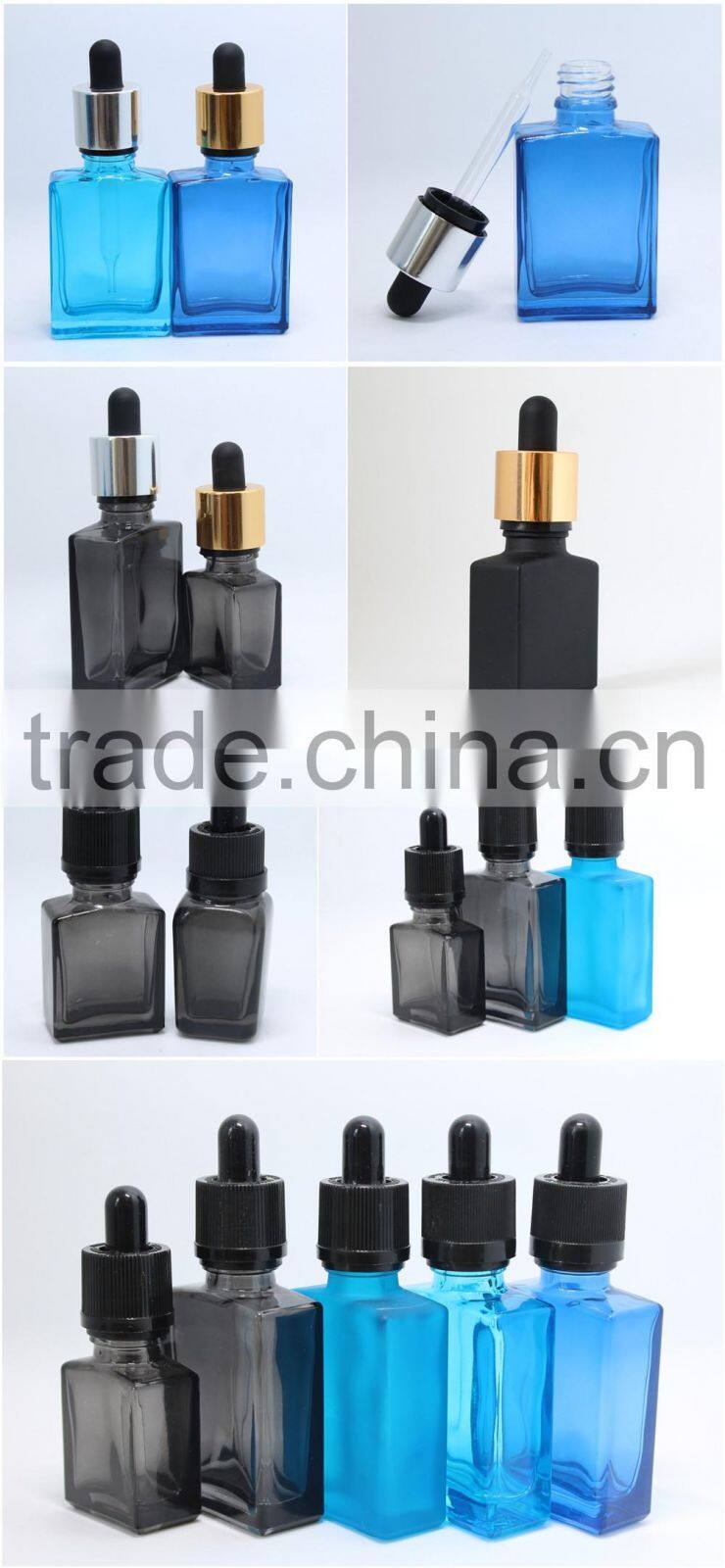 15ml 30ml solid matte frosted rectangle black glass dropper bottles wholesale for e liquid e juice vape juice GR193R