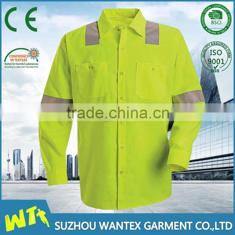hot safety shirt cotton-polyester long sleeves safety reflective working men shirts
