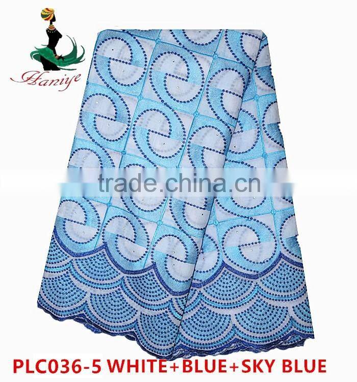Haniye 2016 /PLC036 African Eyelet Swiss Voile Lace Factory Polished Lace With Stone For Wedding nigerian cotton lace