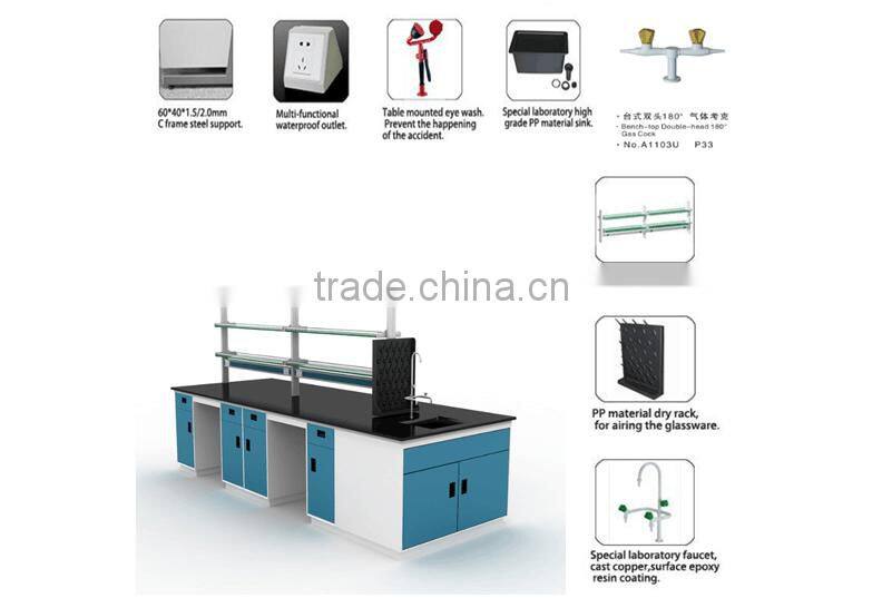 Modern Design Wooden Lab Work Bench With Sink & Faucet in Biology Laboratory