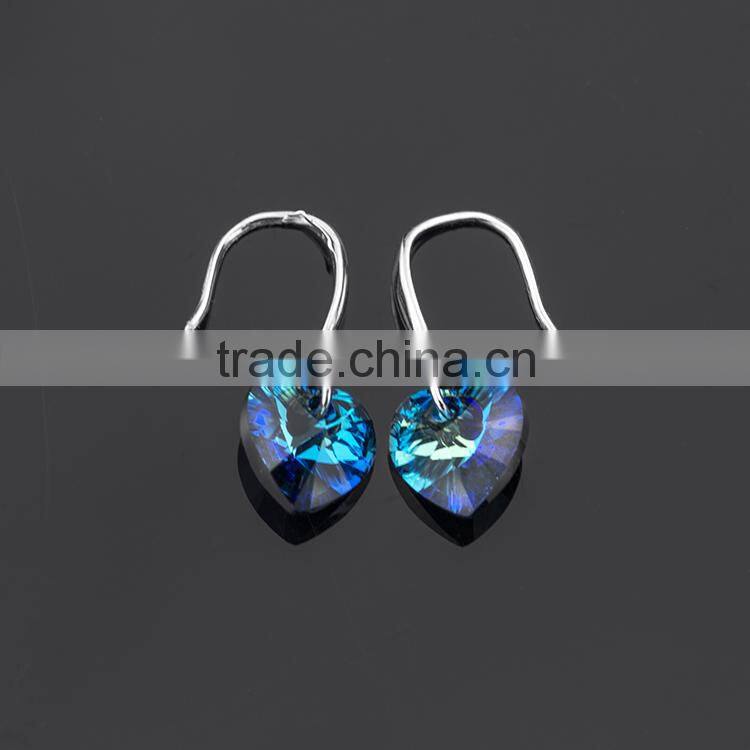 Fashion 925 sterling silver blue love earrings ,the heart of Austrian crystal earrings !