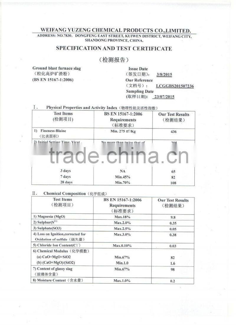 GRANULATED BLAST FURNACE SLAG POWDER IN CEMENT/GGBS/GGBFS