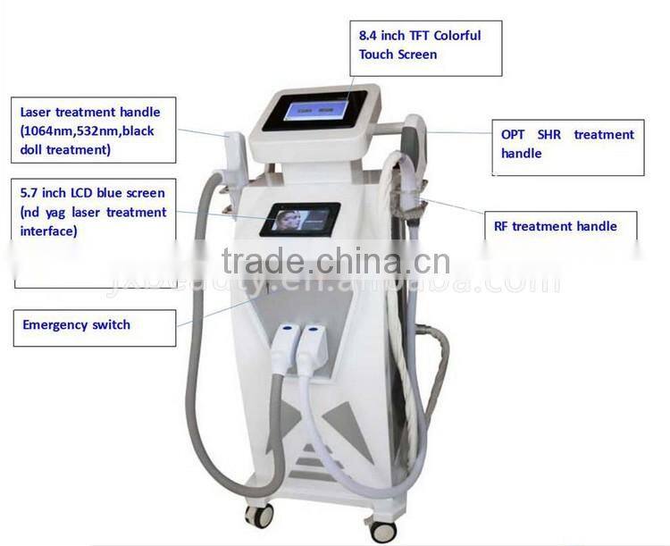 4 in 1 beauty instrument multifunctional Black doll /SHR OPT+ RF + Elight + ND yag laser
