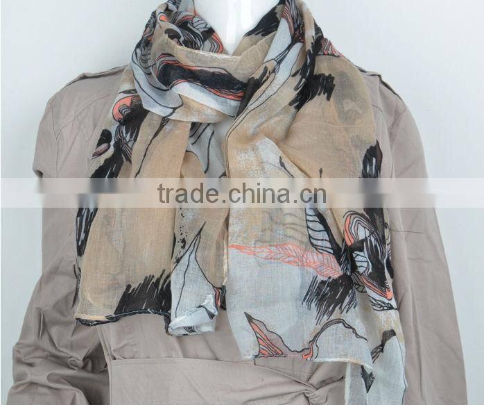 New Fashion Elegent Womens Begonia Flower Scarf Ink Style Long Cotton Neck Shawl Stole Wrap