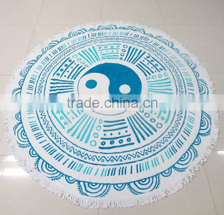 Australia Popular 100% Cotton Printed Round Beach Towel with Tassels