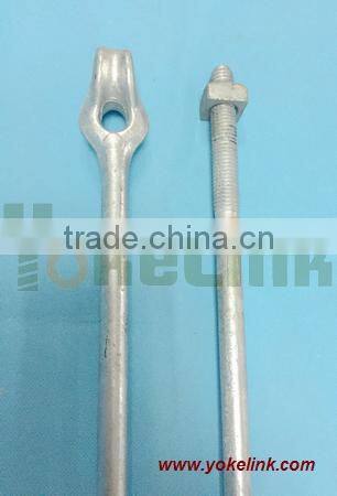 Thimble eye anchor rod with nut for guying utility pole