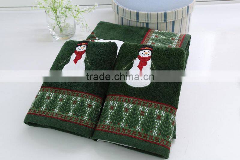 high quality cotton bath towel set with santa pattern