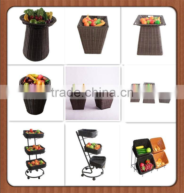 Wholesales supermarket PE rattan plastic display stand for fruit vegetable