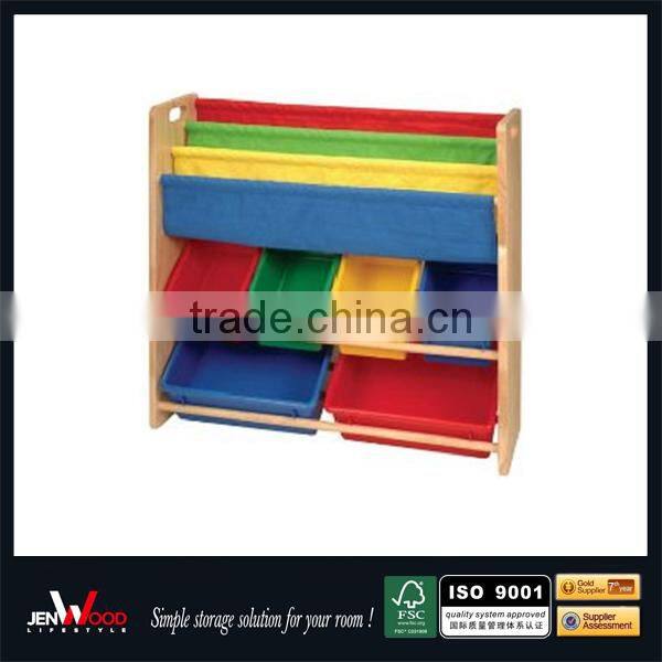 double funtion design with book rack colorful kids toy boxes