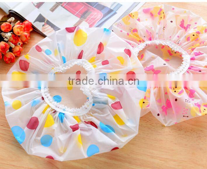 Q076 wholesale cap lovely thick waterproof bath plastic shower cap