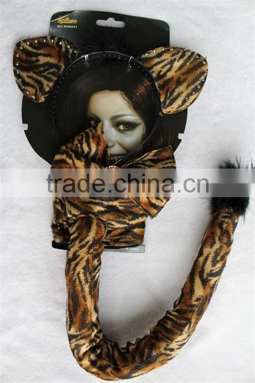 party costume accessories leopard cat ears feather headband with bow tie and tail
