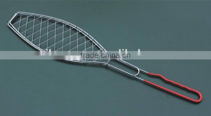 RH-DP220 New Chromeplated Steel single bbq fish grill with pvc handle