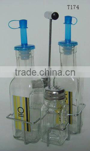 clear square glass spice & oil container set with frame