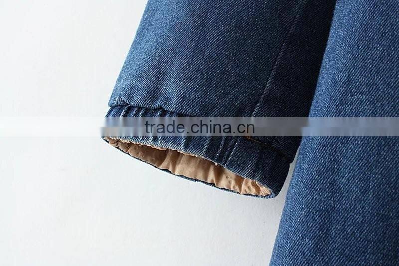 Korea style thicken denim coat long winter add wool clothes