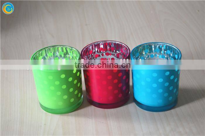 orange dotted glass candle holder