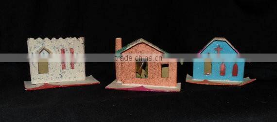 1950s Set of 3 Mica Christmas Houses (One Church)