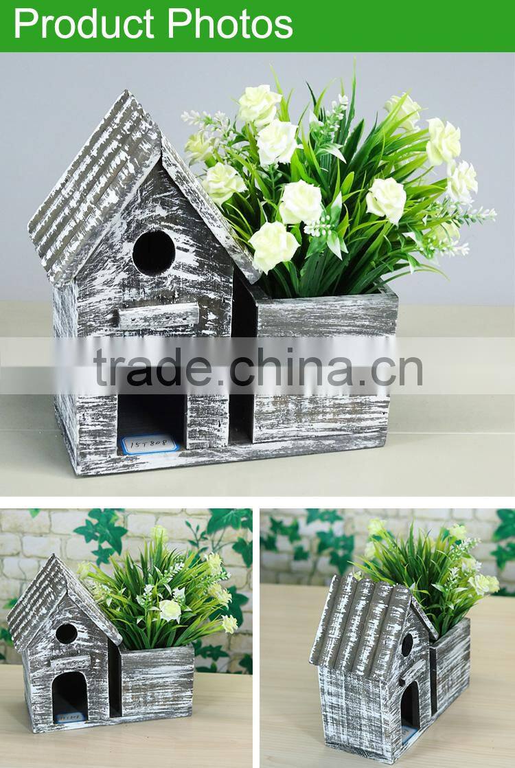 Gray square wooden design garden flower pot