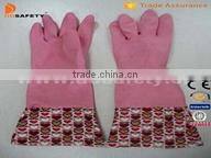 Pink household Latex Gloves With Flower Design Pvc Cuff