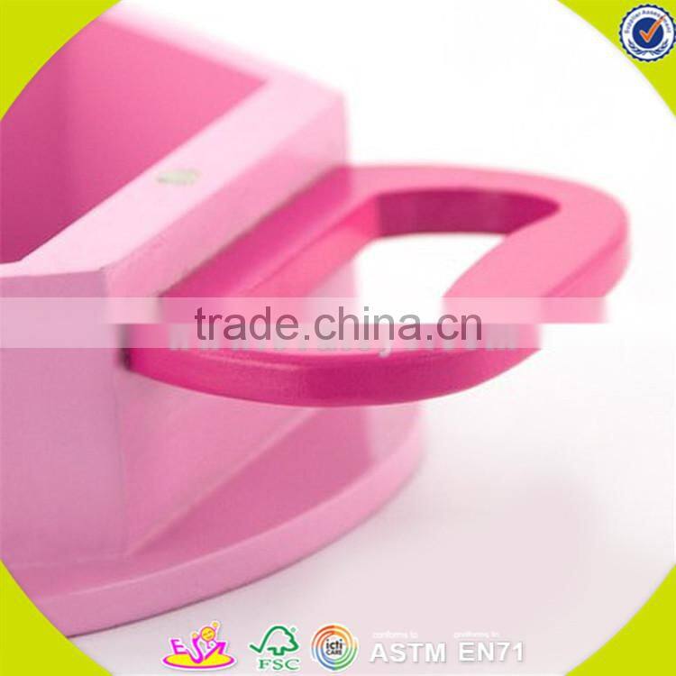 Wholesale role play wooden jewelry box toy beautiful pink wooden jewelry box toy hot kids wooden jewelry box toy W10D105