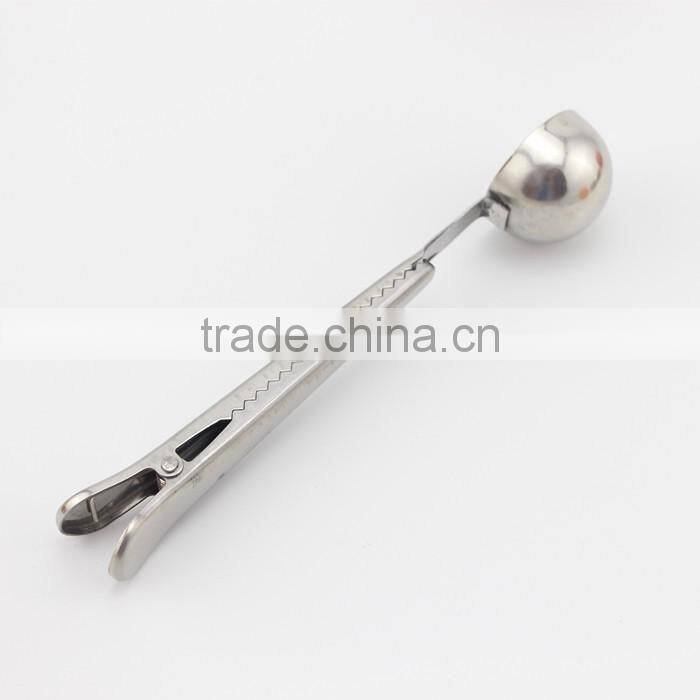 High Quality Stainless Steel Coffee Scoop Tea Scoop With Bag Clip Kitchen Tool Measuring Spoon