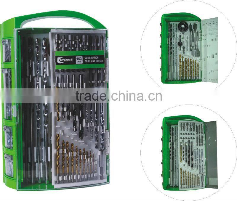 153pcs metal drill bit,masonry drill,wood drill set in plastic case