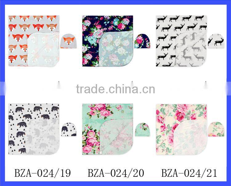 70*90cm Cheap Mint Floral Baby Muslin Swaddle New Born Swaddle Wrap Wholesale Milk Silk Baby Blankets With Caps