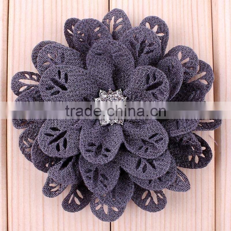 hot cutting fabric flower with rhinestone center for kids hair accessories