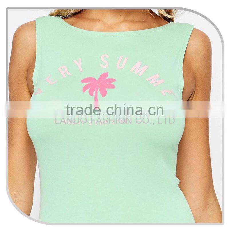 Summer style pale green women body suit with cute print